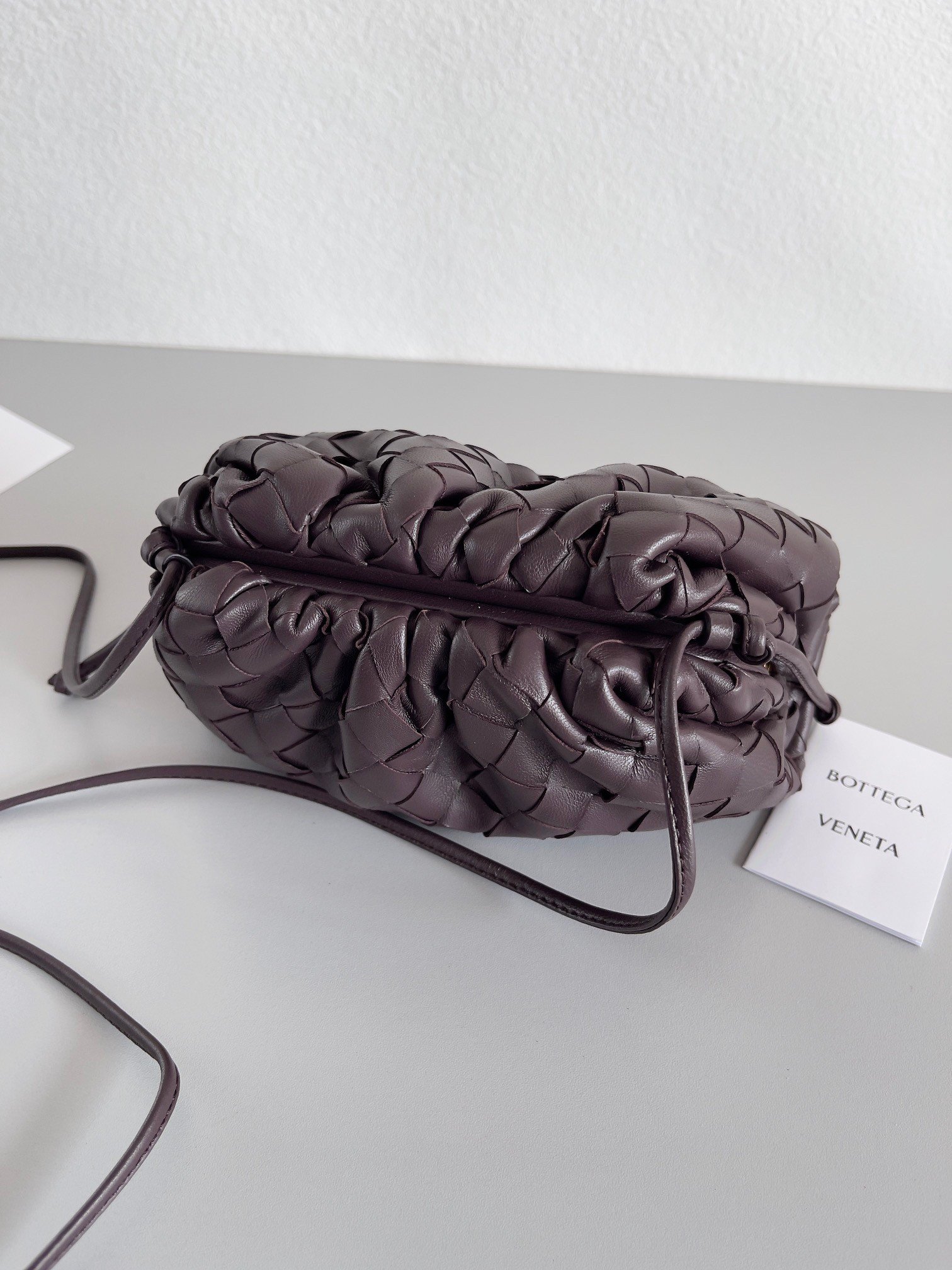 Bottega Veneta Mini Pouch with Strap in Grape Intrecciato Lambskin