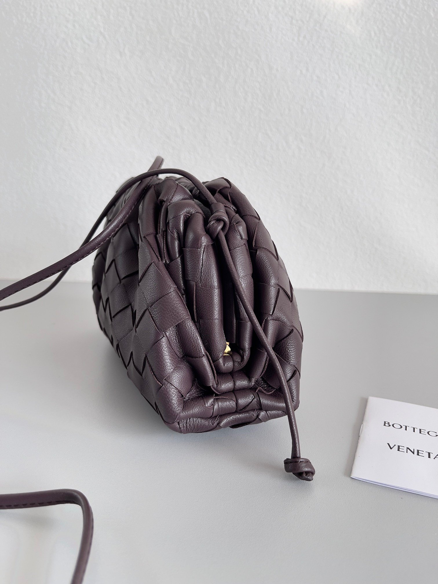 Bottega Veneta Mini Pouch with Strap in Grape Intrecciato Lambskin