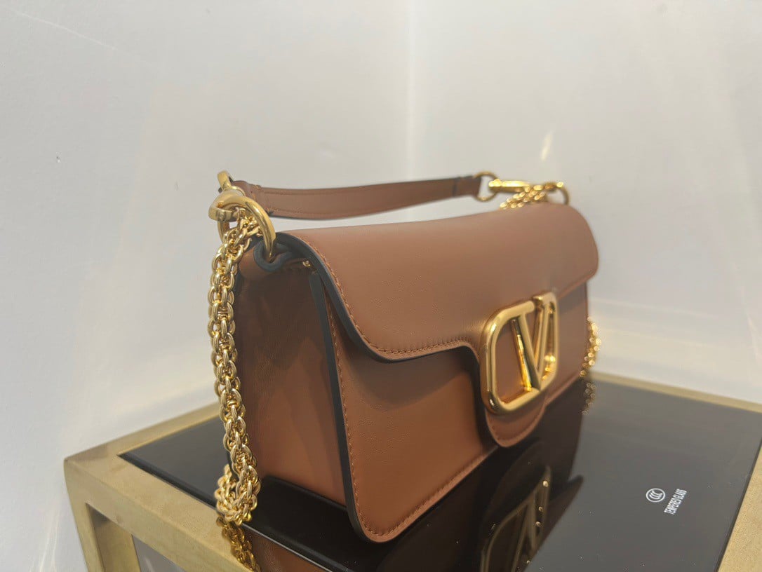 Valentino Loco Large Shoulder Bag In Brown Calfskin