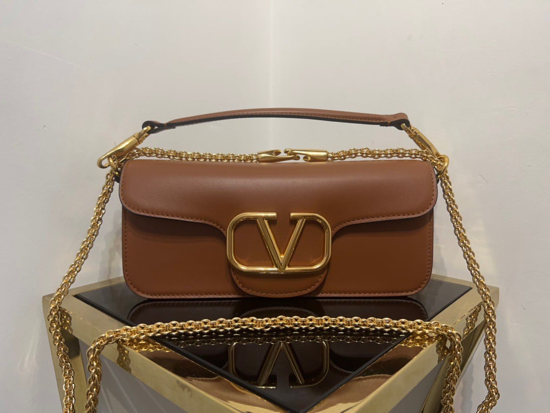 Valentino Loco Large Shoulder Bag In Brown Calfskin