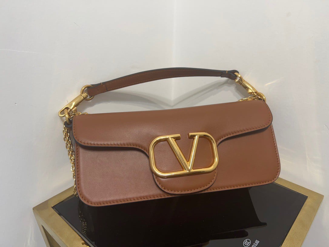 Valentino Loco Large Shoulder Bag In Brown Calfskin