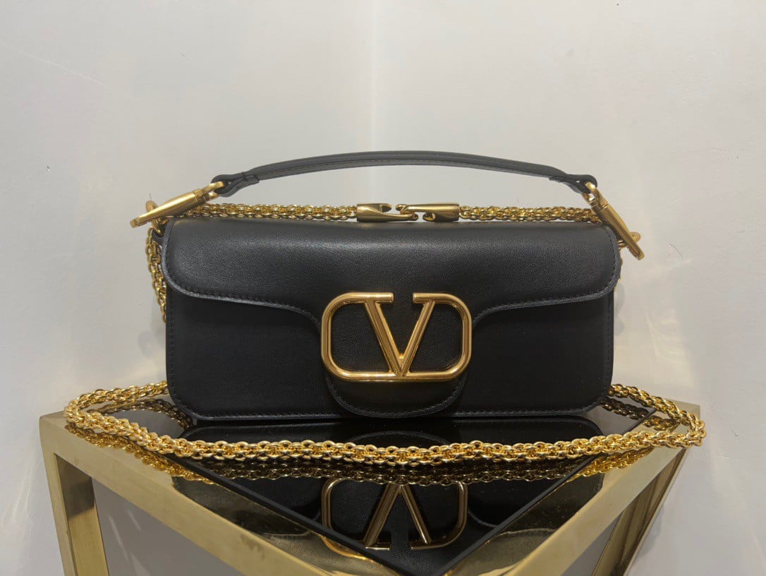 Valentino Loco Large Shoulder Bag In Black Calfskin