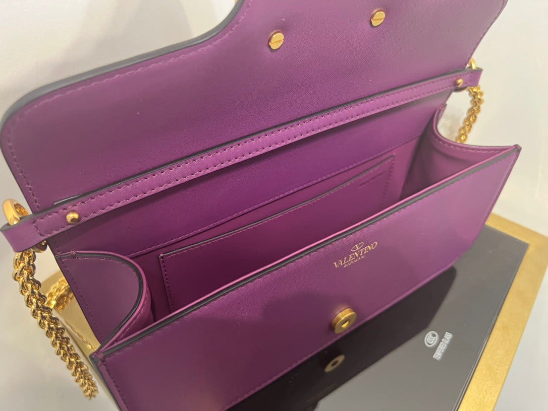 Valentino Loco Large Shoulder Bag In Purple Calfskin