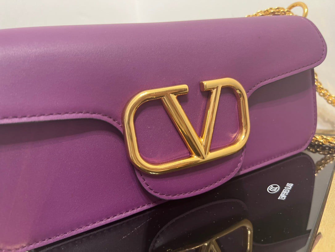 Valentino Loco Large Shoulder Bag In Purple Calfskin