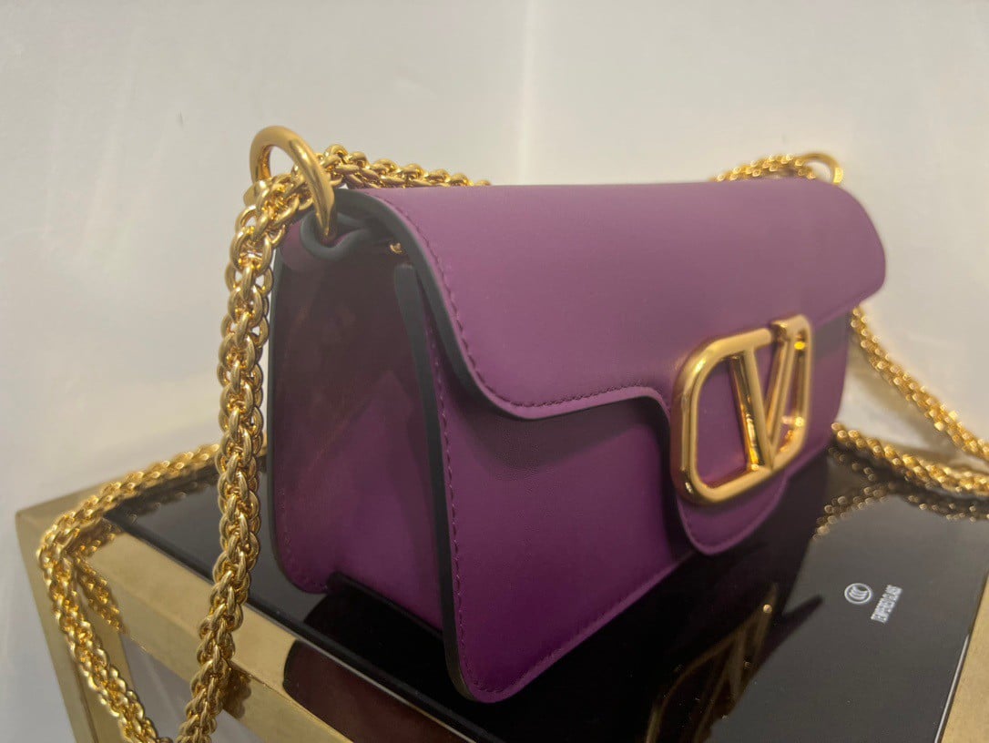 Valentino Loco Large Shoulder Bag In Purple Calfskin