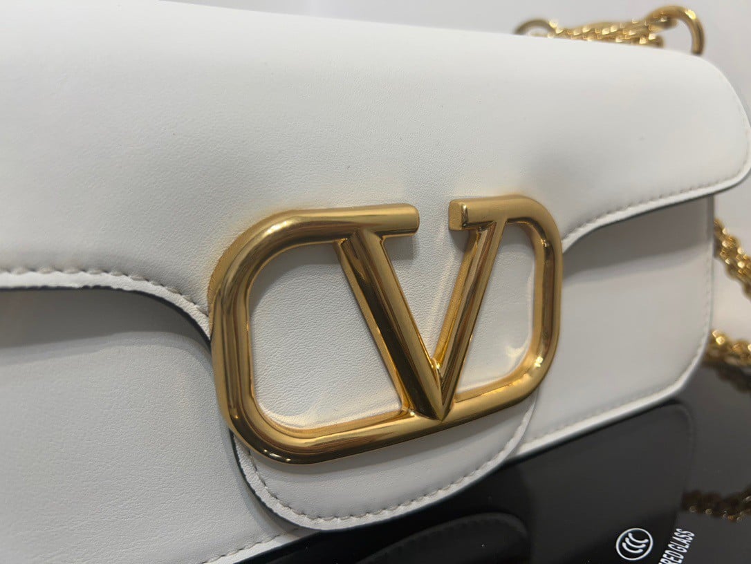 Valentino Loco Large Shoulder Bag In White Calfskin