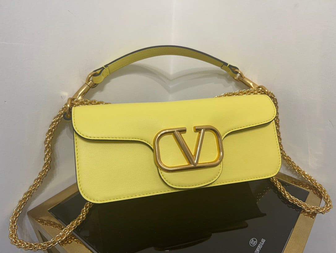 Valentino Loco Large Shoulder Bag In Yellow Calfskin