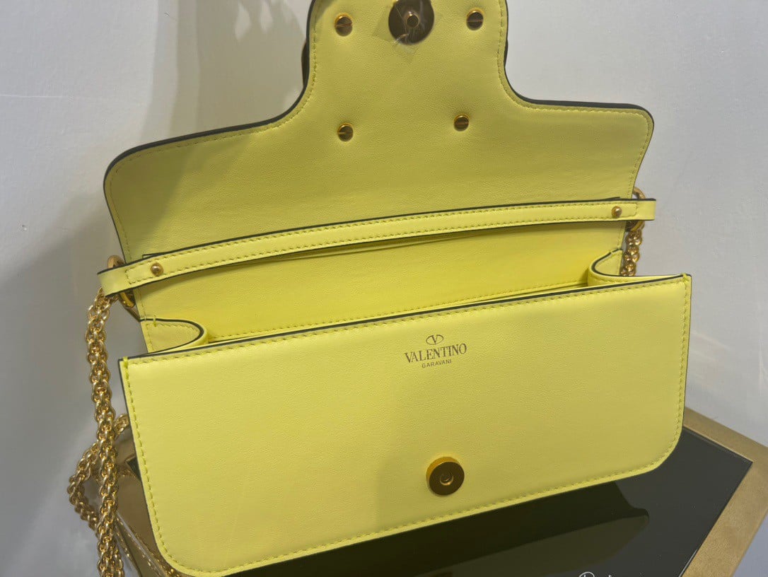 Valentino Loco Large Shoulder Bag In Yellow Calfskin