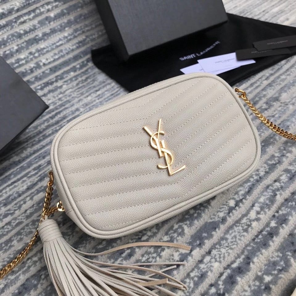 Saint Laurent Lou Mini Bag In White Calfskin