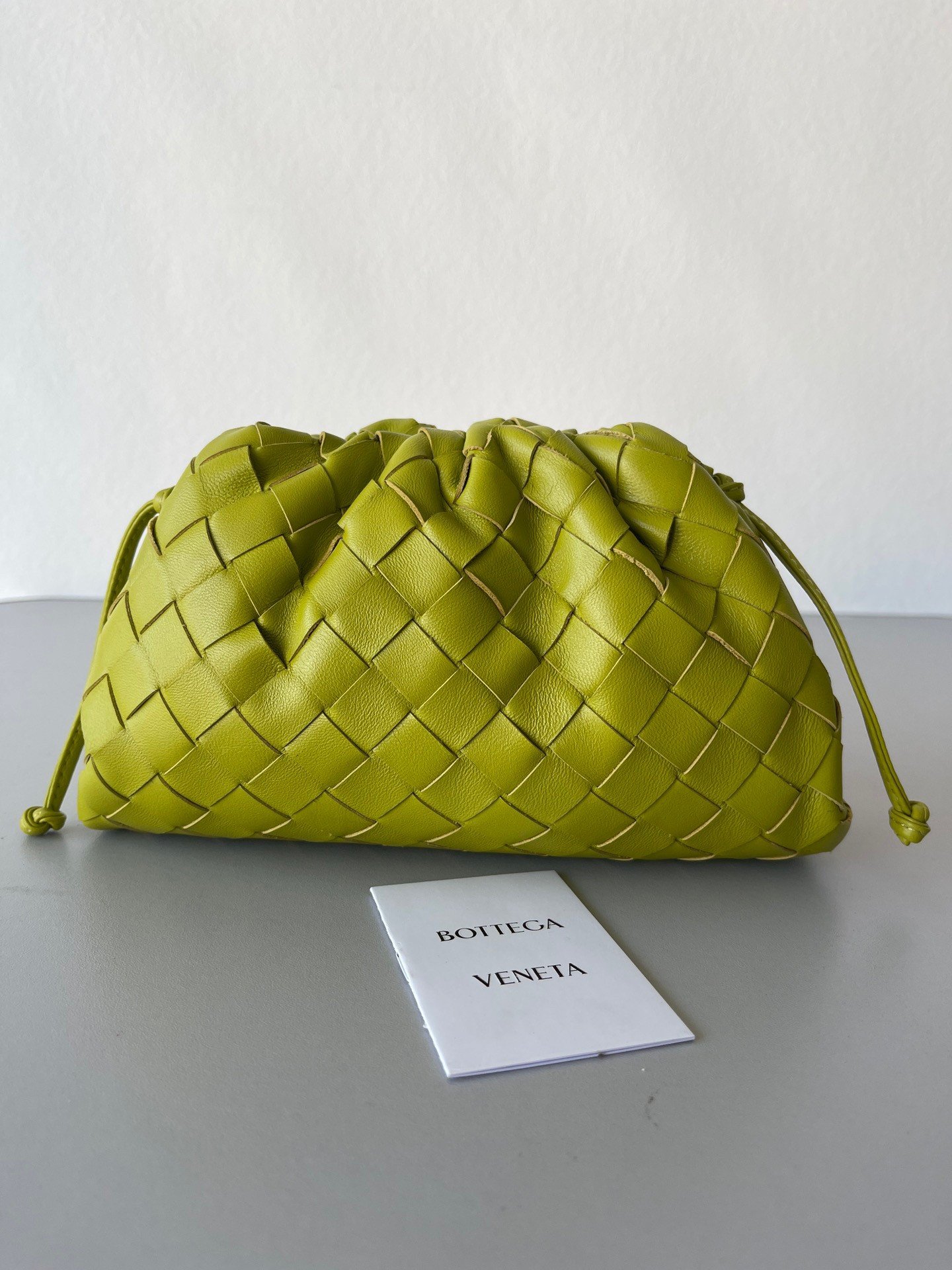 Bottega Veneta Mini Pouch with Strap in Kiwi Intrecciato Lambskin