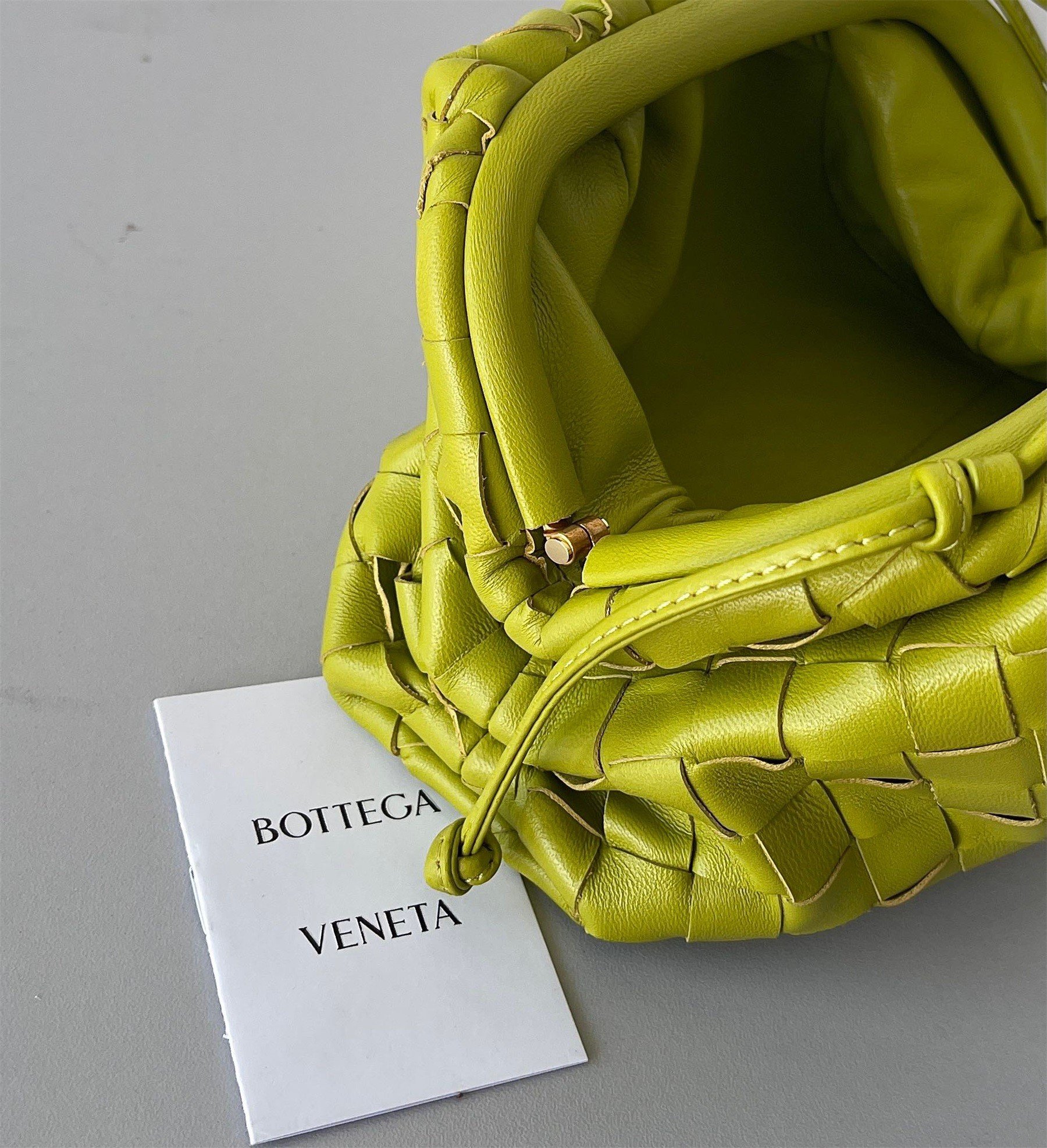 Bottega Veneta Mini Pouch with Strap in Kiwi Intrecciato Lambskin