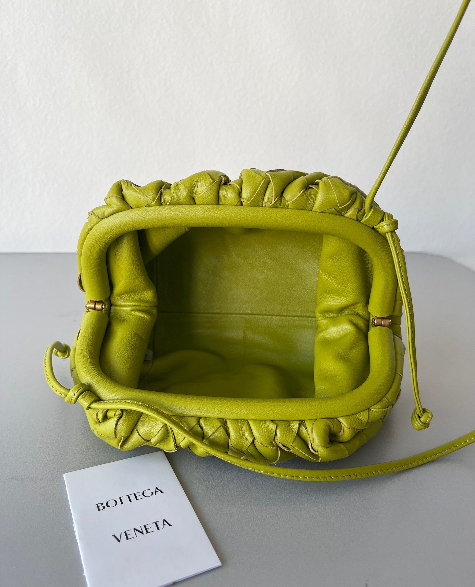 Bottega Veneta Mini Pouch with Strap in Kiwi Intrecciato Lambskin