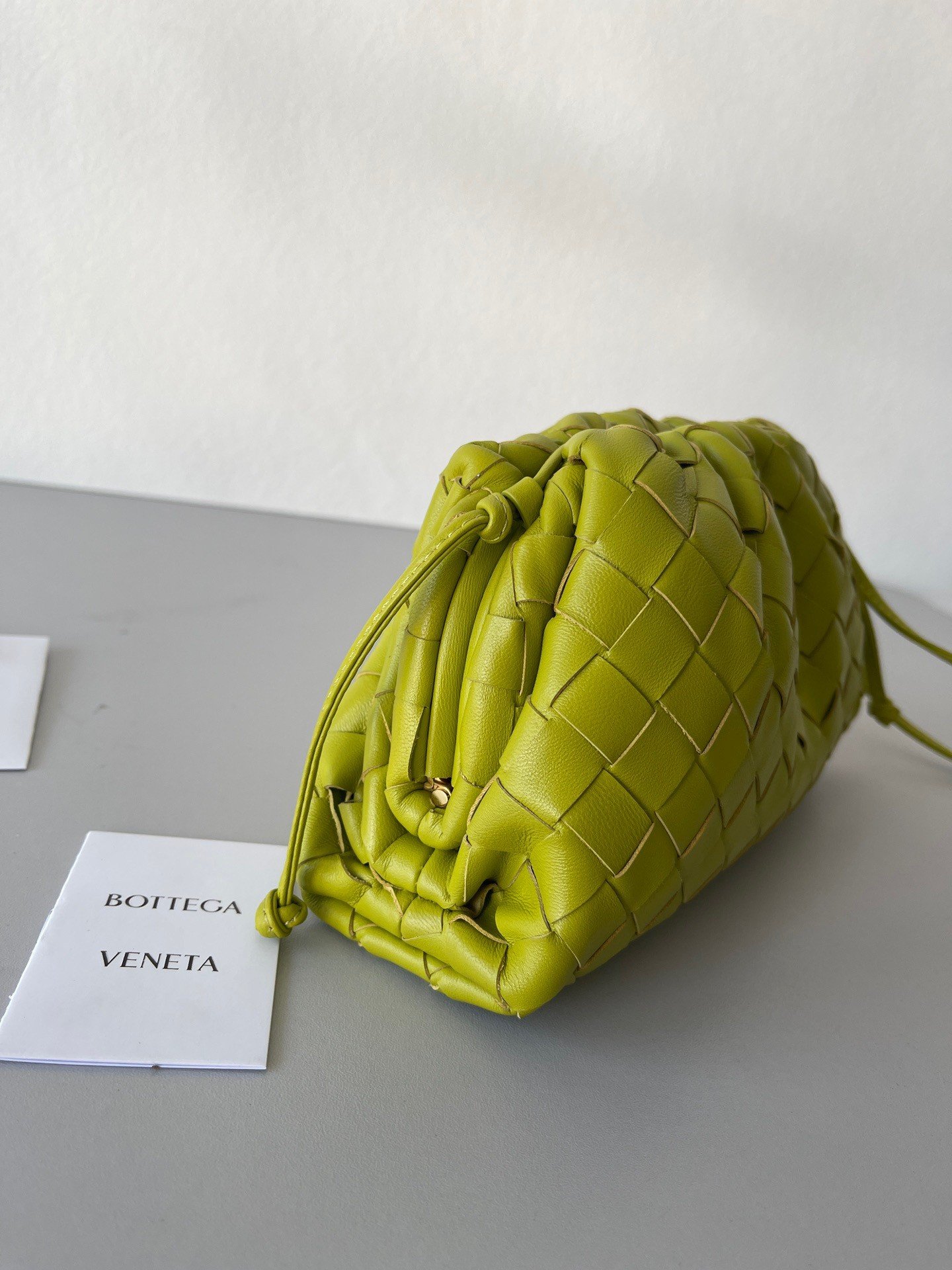 Bottega Veneta Mini Pouch with Strap in Kiwi Intrecciato Lambskin