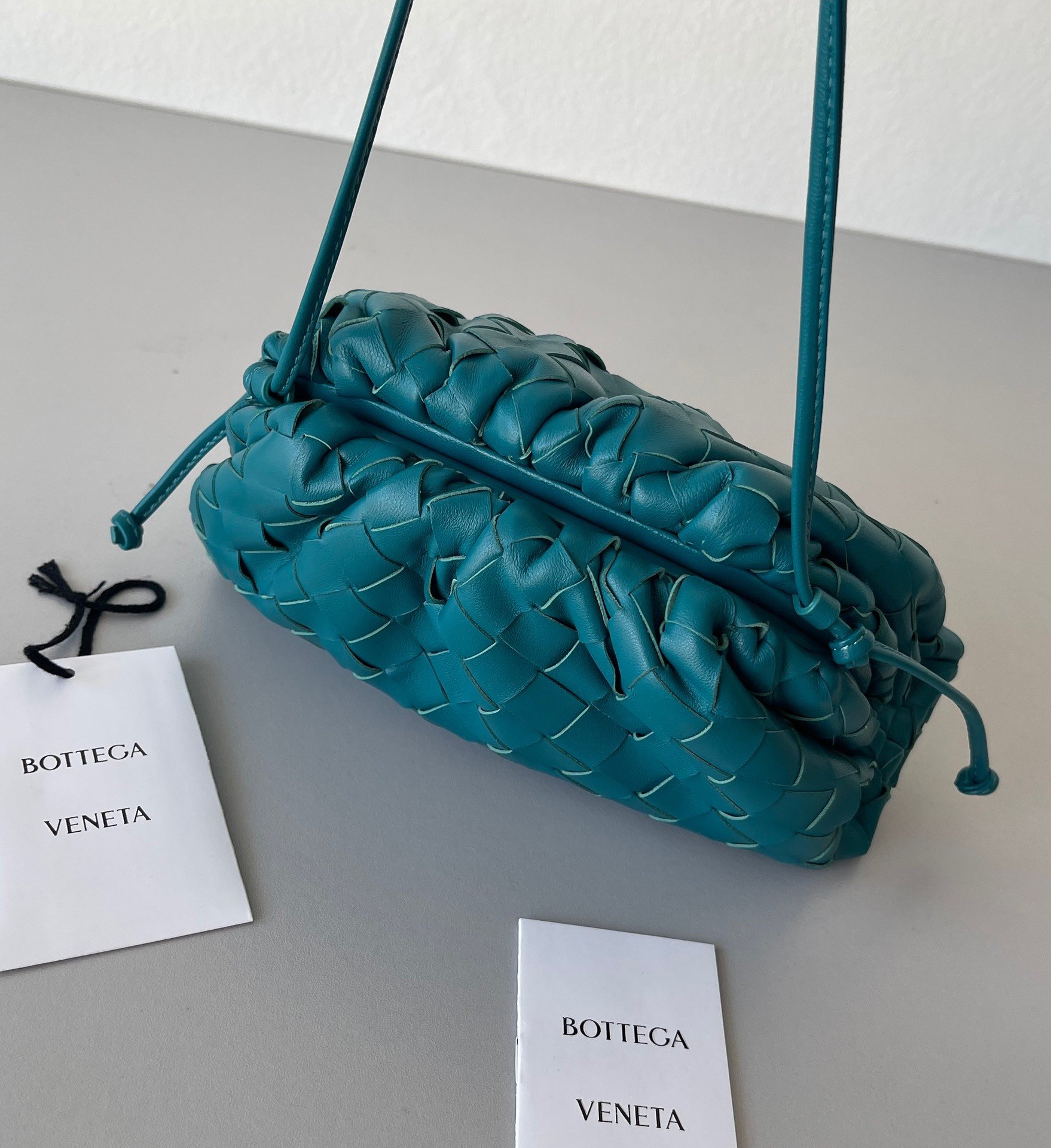 Bottega Veneta Mini Pouch with Strap in Mallard Intrecciato Lambskin