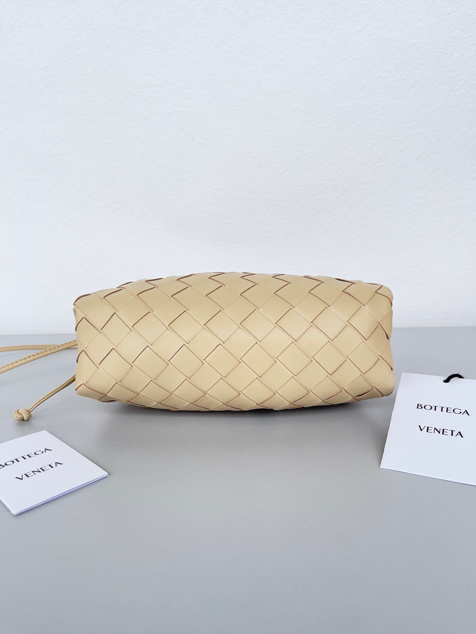 Bottega Veneta Mini Pouch with Strap in Porridge Intrecciato Lambskin