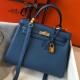 Hermes Kelly 25cm Retourne Bag in Blue Agate Clemence Leather GHW