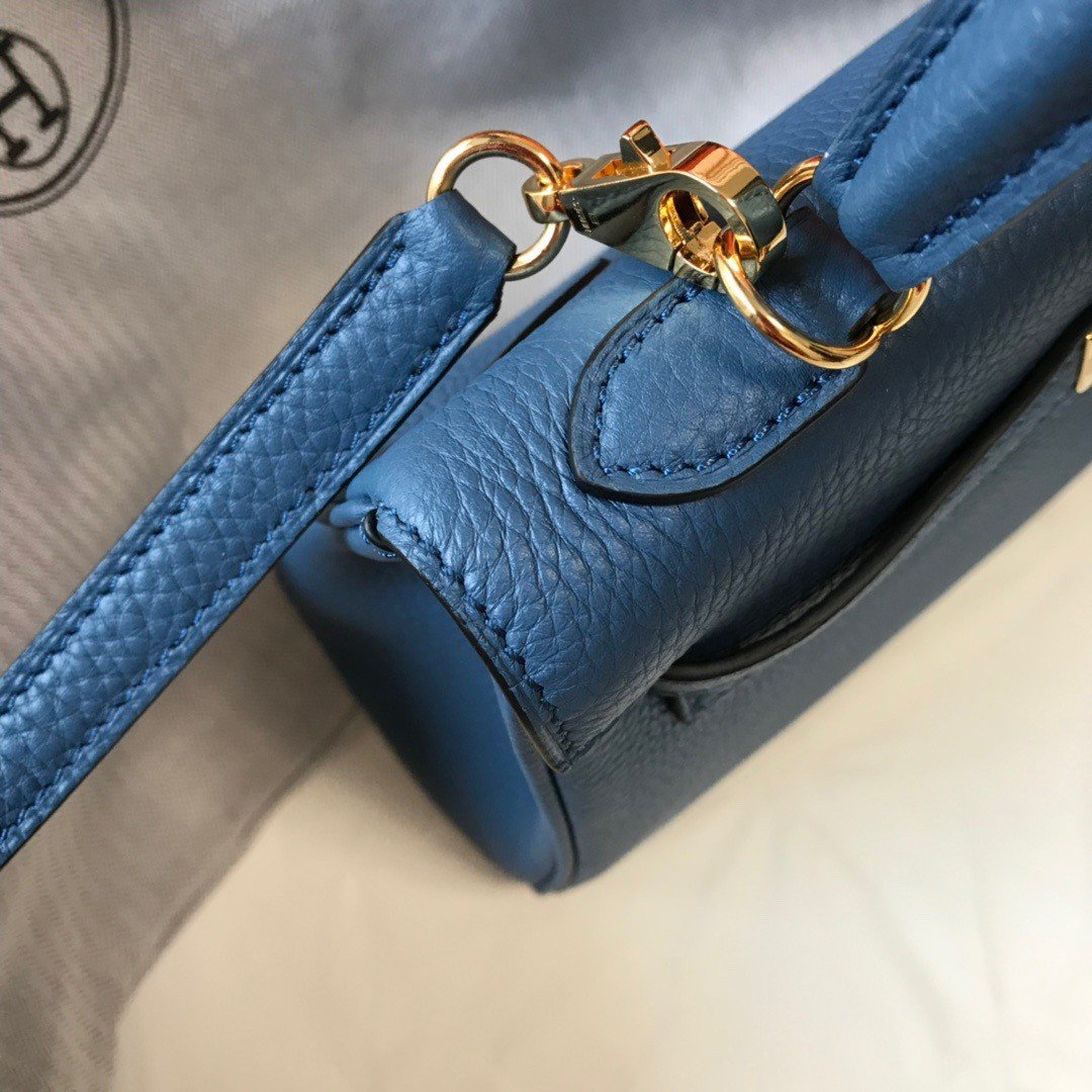 Hermes Kelly 25cm Retourne Bag in Blue Agate Clemence Leather GHW