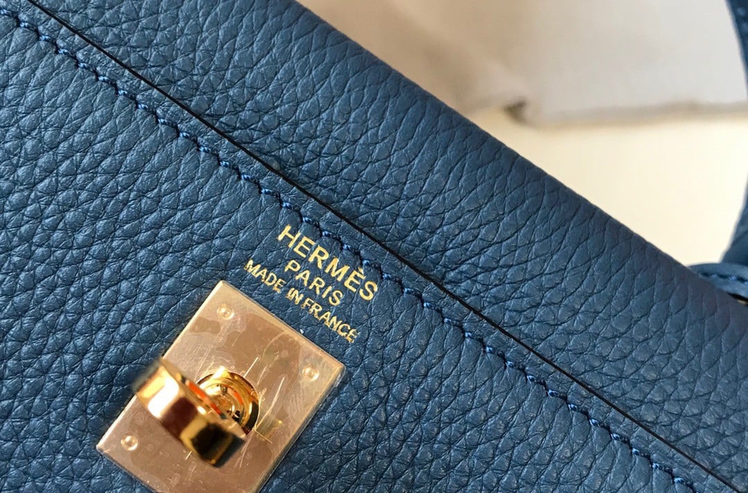 Hermes Kelly 25cm Retourne Bag in Blue Agate Clemence Leather GHW