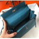 Hermes Kelly 25cm Retourne Bag in Blue Jean Clemence Leather PHW