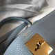 Hermes Kelly 25cm Retourne Bag in Blue Lin Clemence Leather GHW