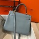 Hermes Kelly 25cm Retourne Bag in Blue Lin Clemence Leather GHW