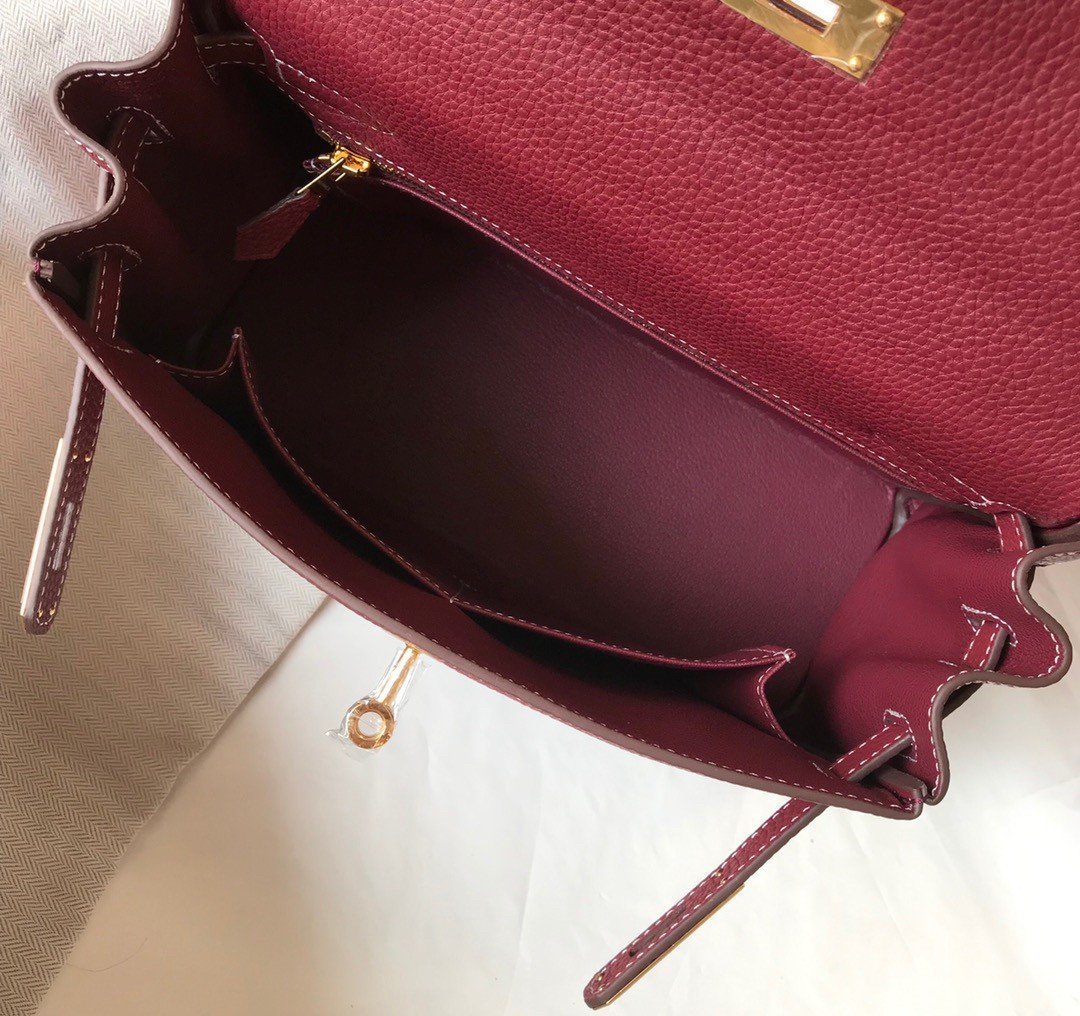 Hermes Kelly 25cm Retourne Bag in Bordeaux Clemence Leather GHW