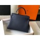 Hermes Kelly 25cm Retourne Bag in Navy Blue Clemence Leather GHW