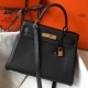 Hermes Kelly 25cm Retourne Bag in Black Clemence Leather GHW