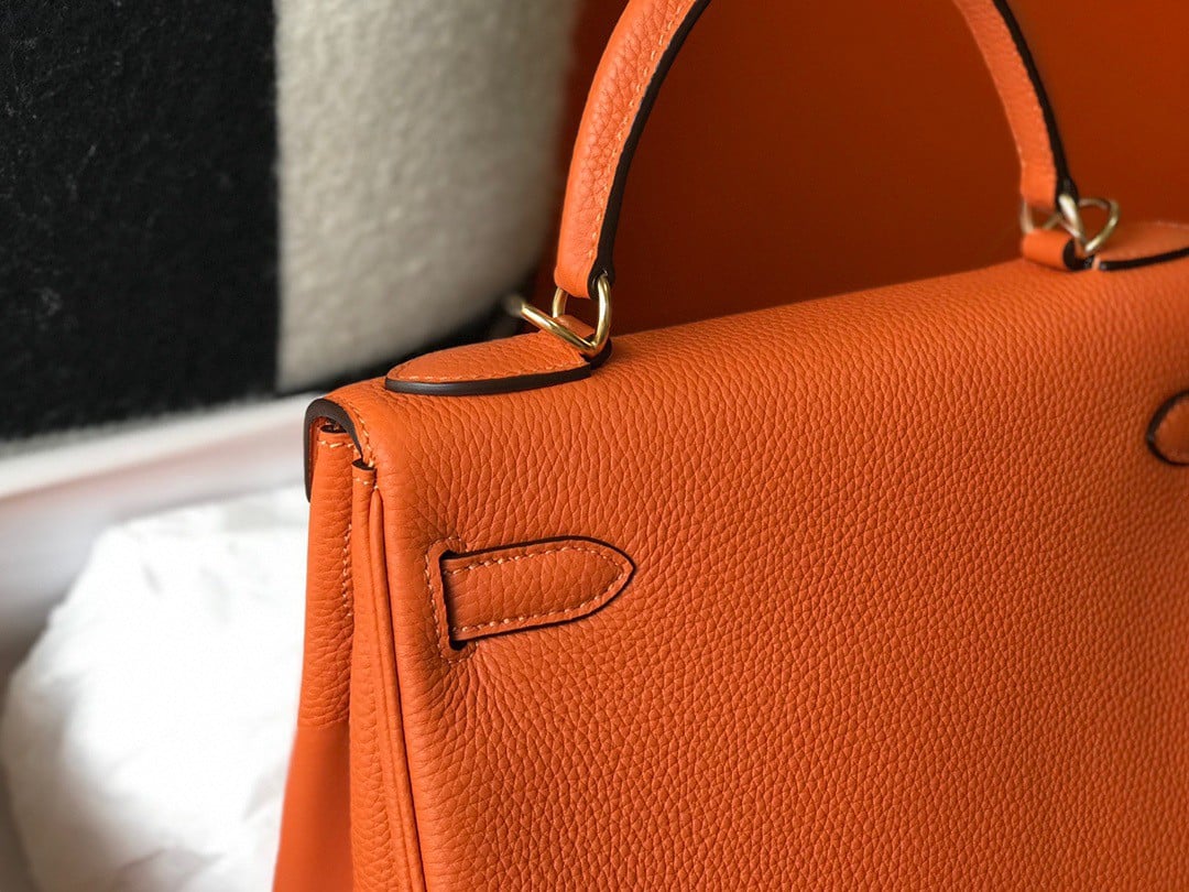 Hermes Kelly 25cm Retourne Bag in Orange Clemence Leather GHW