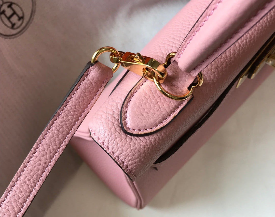 Hermes Kelly 25cm Retourne Bag in Pink Clemence Leather GHW