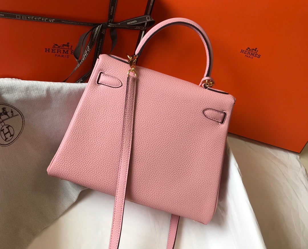 Hermes Kelly 25cm Retourne Bag in Pink Clemence Leather GHW