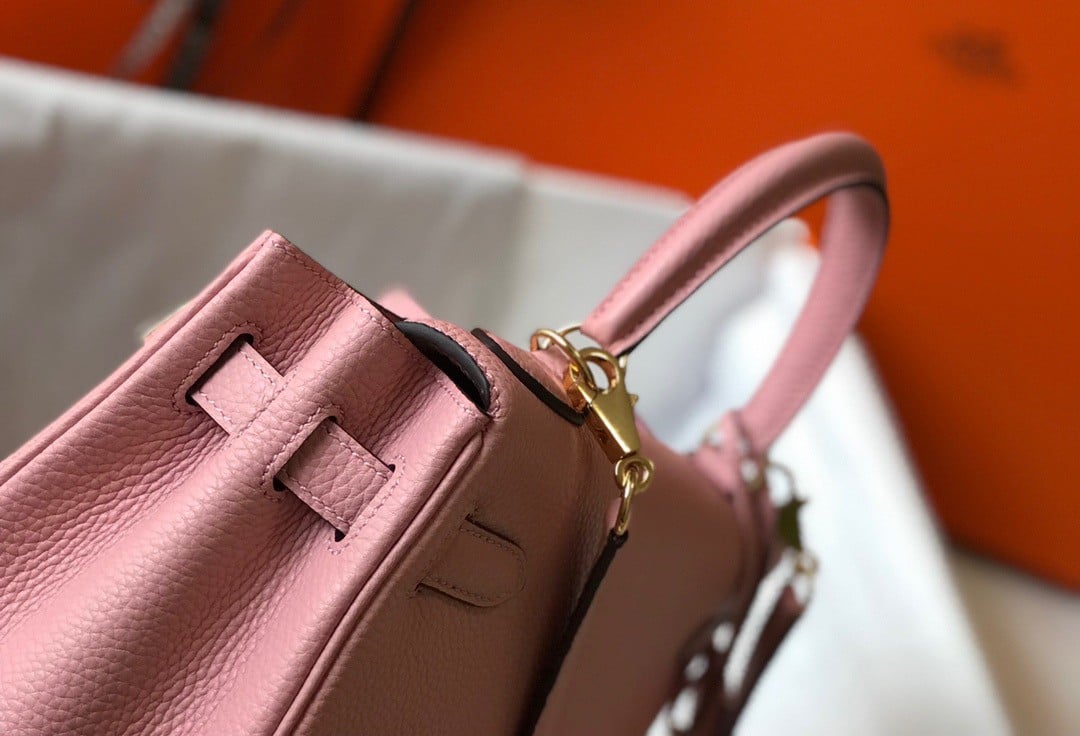 Hermes Kelly 25cm Retourne Bag in Pink Clemence Leather GHW