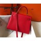 Hermes Kelly 25cm Retourne Bag in Red Clemence Leather GHW