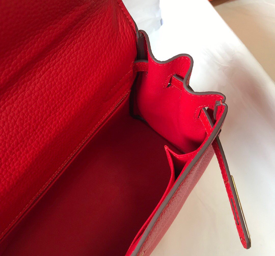 Hermes Kelly 25cm Retourne Bag in Red Clemence Leather GHW