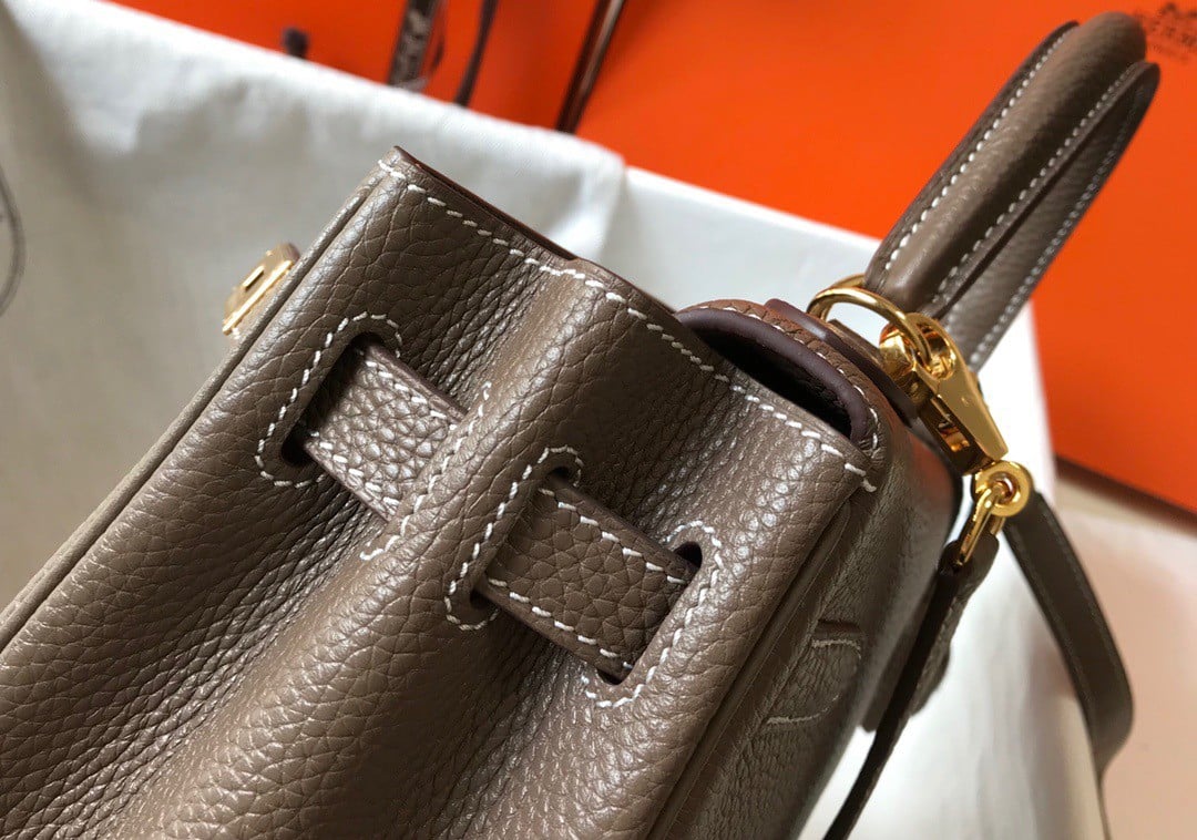 Hermes Kelly 25cm Retourne Bag in Taupe Clemence Leather GHW