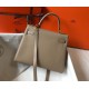 Hermes Kelly 25cm Retourne Bag in Tourterelle Clemence Leather GHW