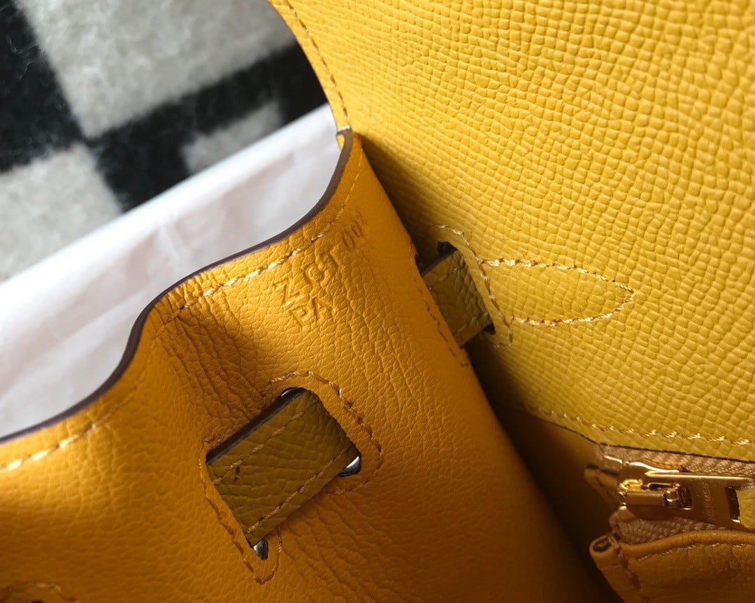 Hermes Kelly 25cm Retourne Bag in Jaune Ambre Clemence Leather GHW