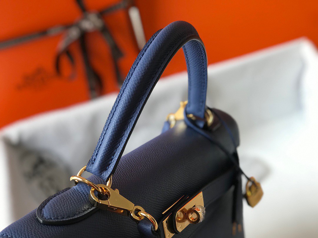 Hermes Kelly 25cm Sellier Bag in Blue Agate Epsom Calfskin GHW