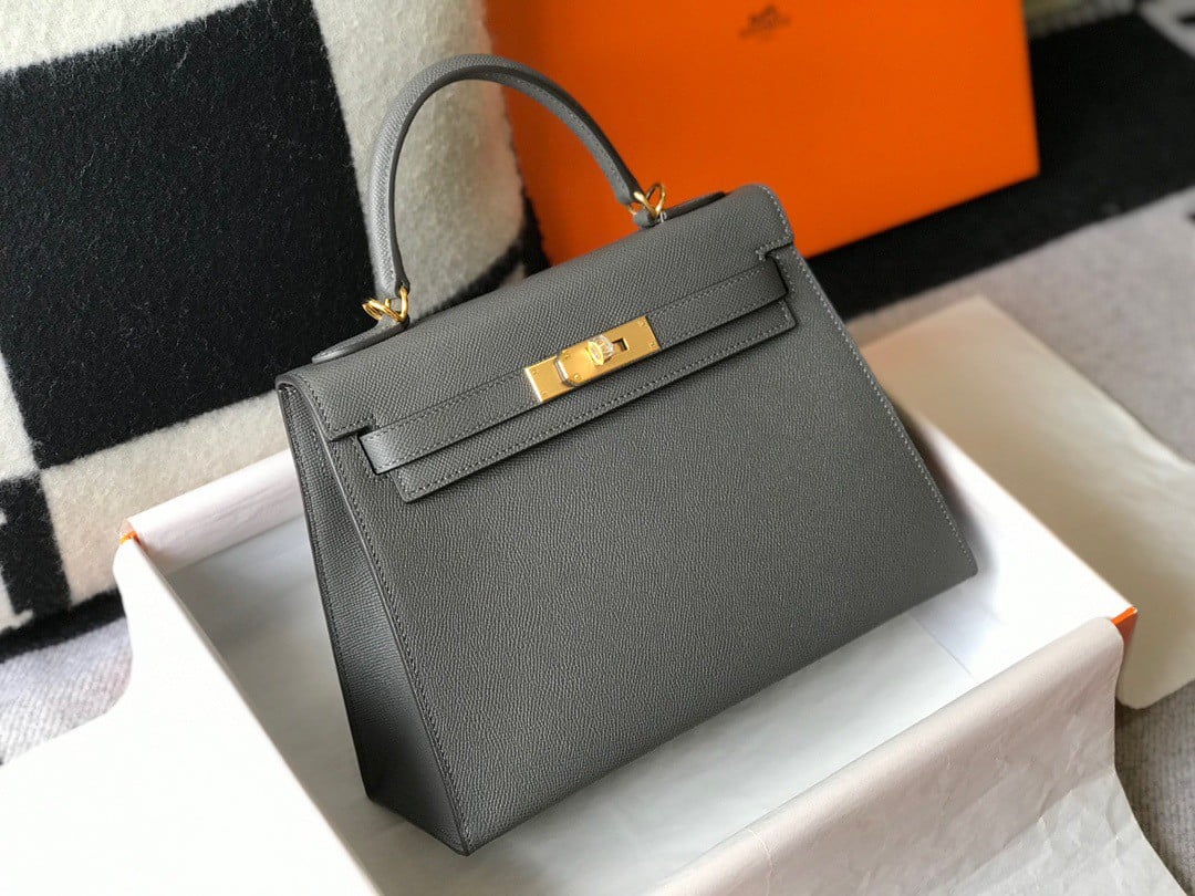 Hermes Kelly 25cm Sellier Bag in Ardoise Epsom Calfskin GHW