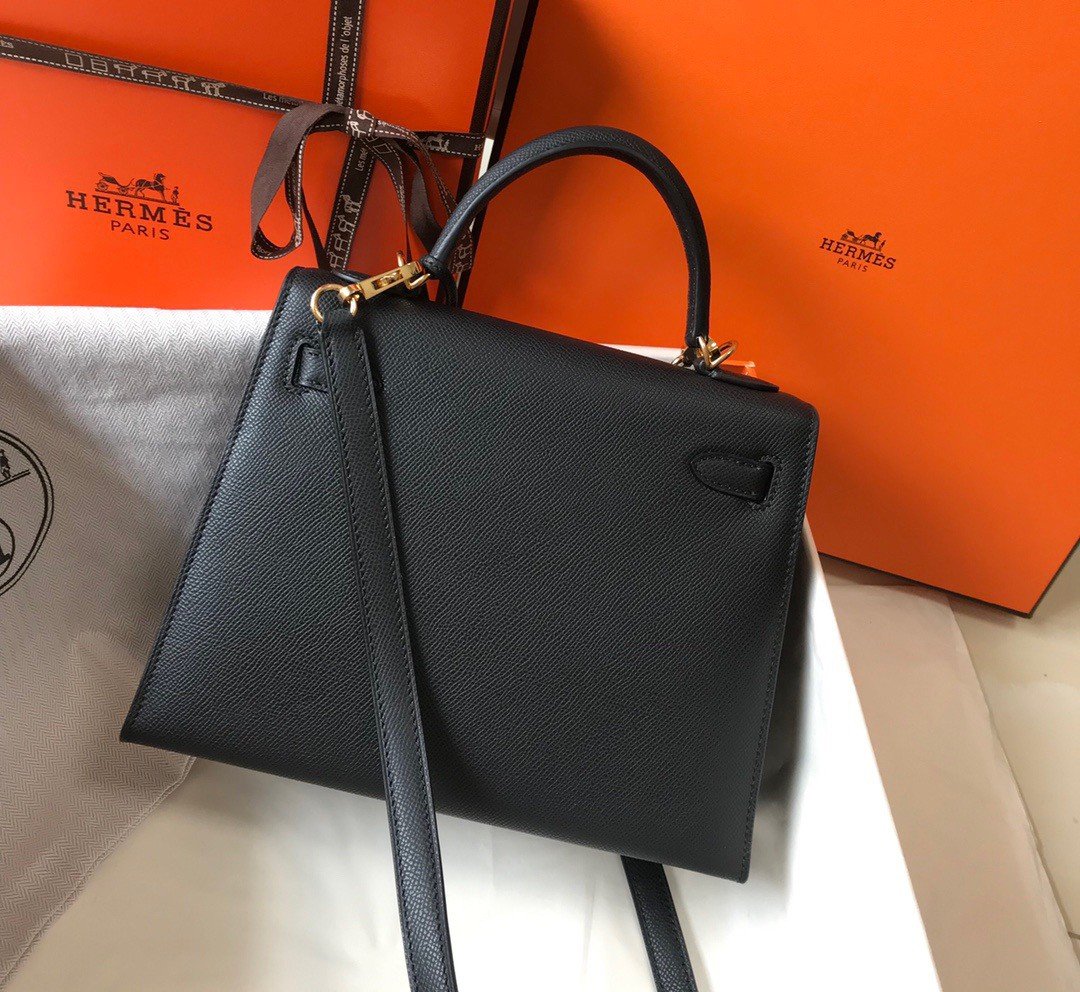 Hermes Kelly 25cm Sellier Bag in Black Epsom Calfskin GHW