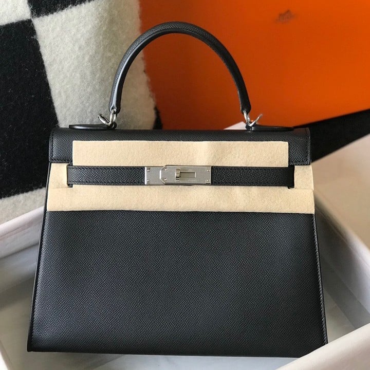 Hermes Kelly 25cm Sellier Bag in Black Epsom Calfskin PHW