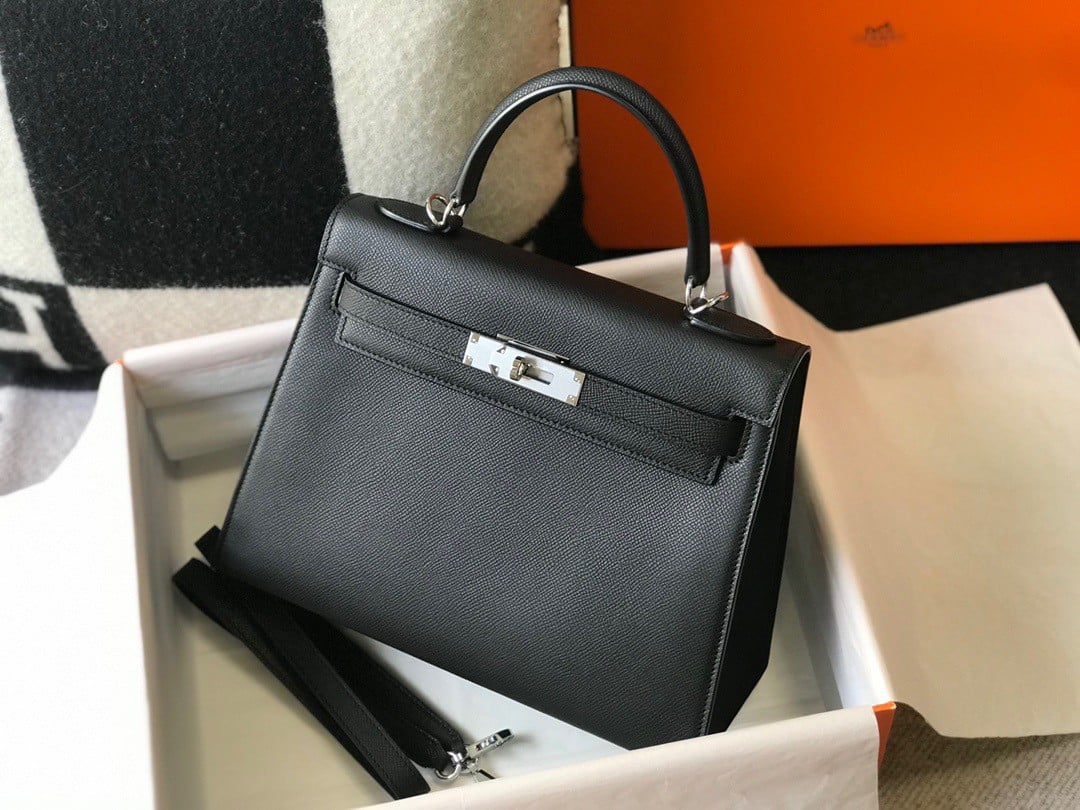 Hermes Kelly 25cm Sellier Bag in Black Epsom Calfskin PHW