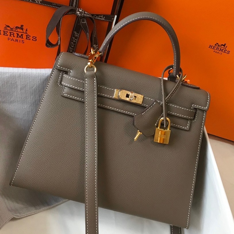 Hermes Kelly 25cm Sellier Bag in Taupe Epsom Calfskin GHW