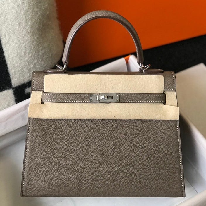 Hermes Kelly 25cm Sellier Bag in Taupe Epsom Calfskin PHW