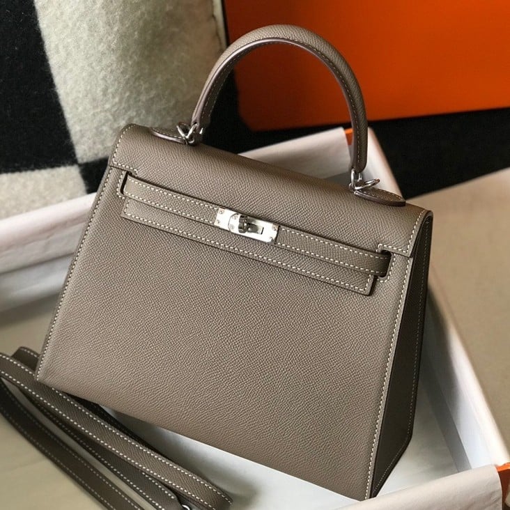 Hermes Kelly 25cm Sellier Bag in Taupe Epsom Calfskin PHW