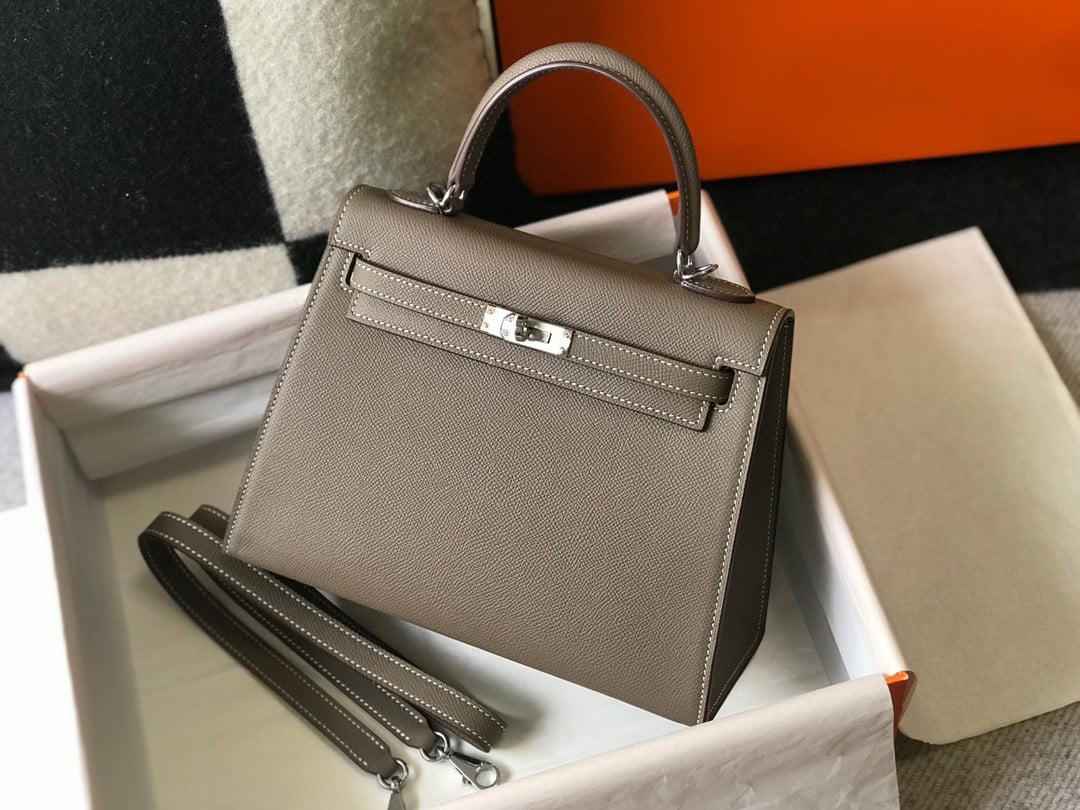 Hermes Kelly 25cm Sellier Bag in Taupe Epsom Calfskin PHW