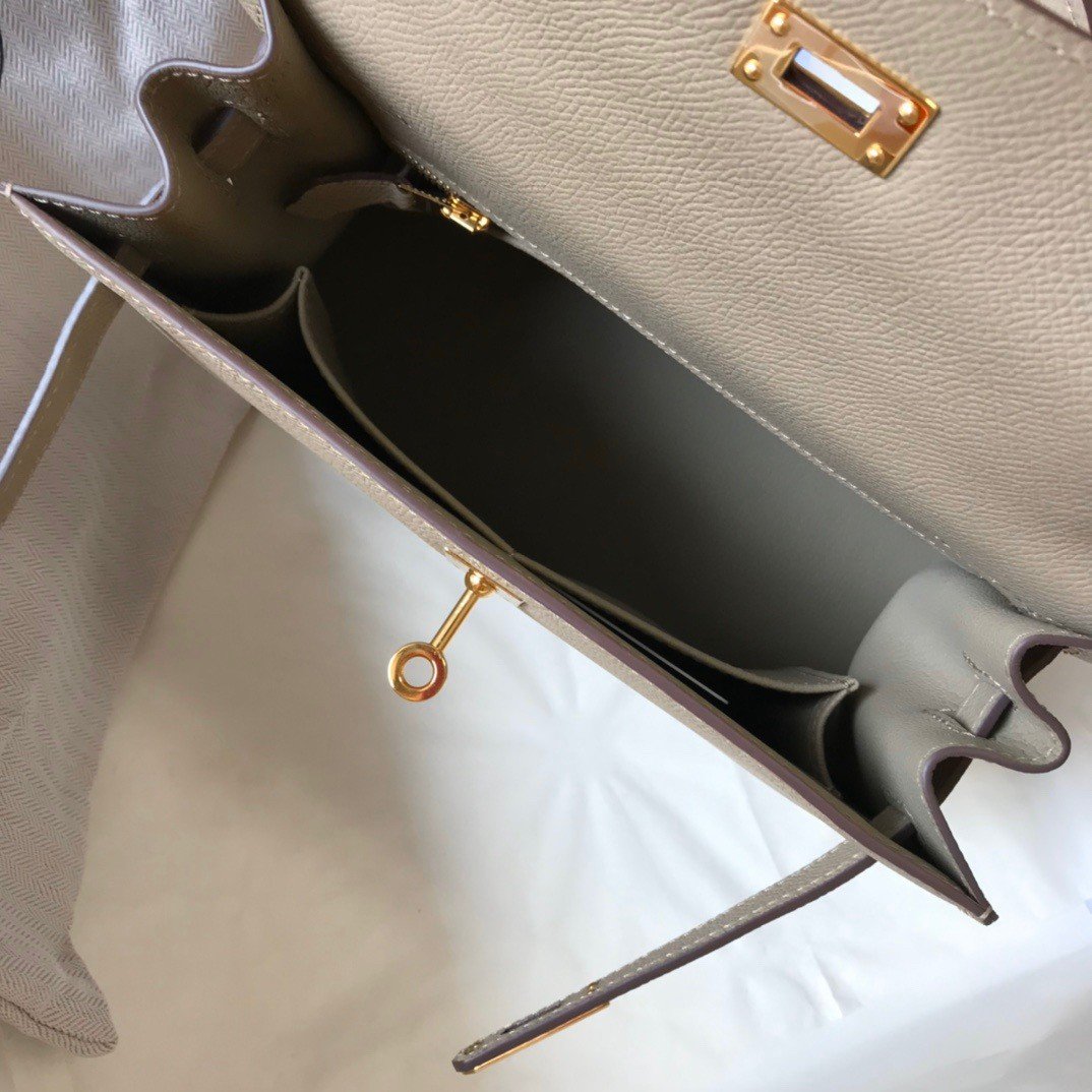 Hermes Kelly 25cm Sellier Bag in Gris Tourterelle Epsom Calfskin GHW