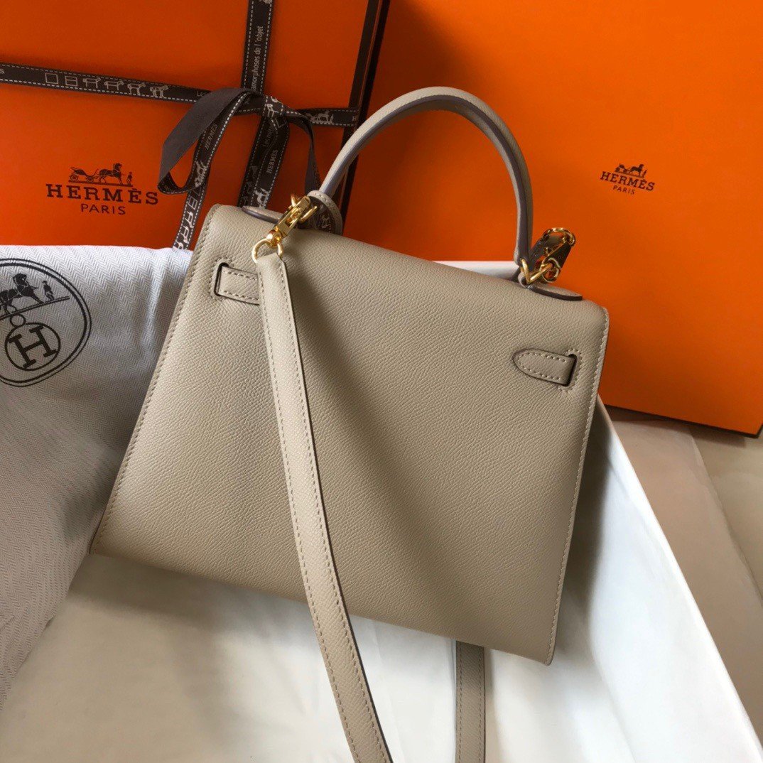 Hermes Kelly 25cm Sellier Bag in Gris Tourterelle Epsom Calfskin GHW