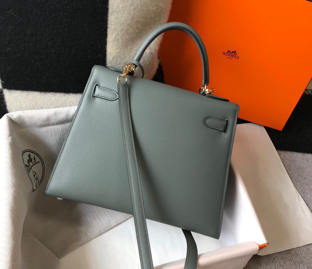 Hermes Kelly 25cm Sellier Bag in Vert Amande Epsom Calfskin GHW