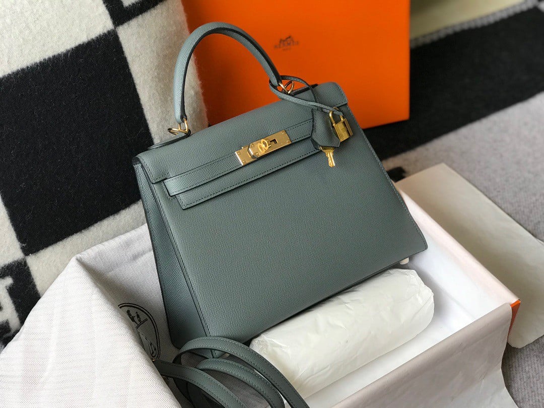 Hermes Kelly 25cm Sellier Bag in Vert Amande Epsom Calfskin GHW